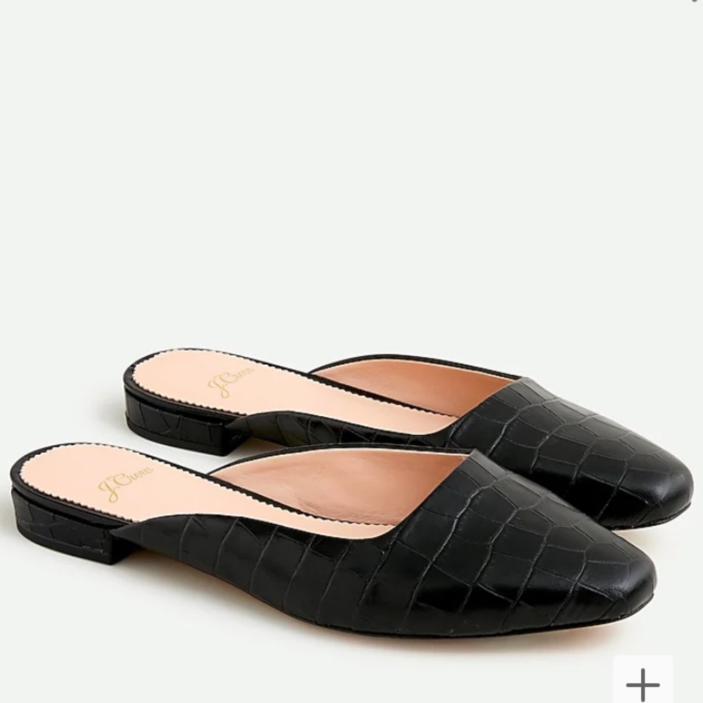J. Crew Black Croc-Embossed Mules